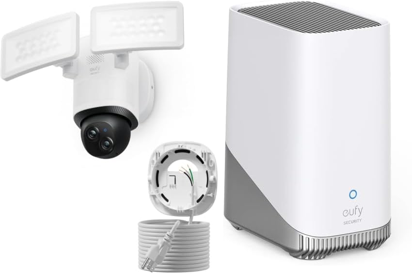 Home Security No Monthly Fee - Outdoor Floodlight Camera with AC Cable
