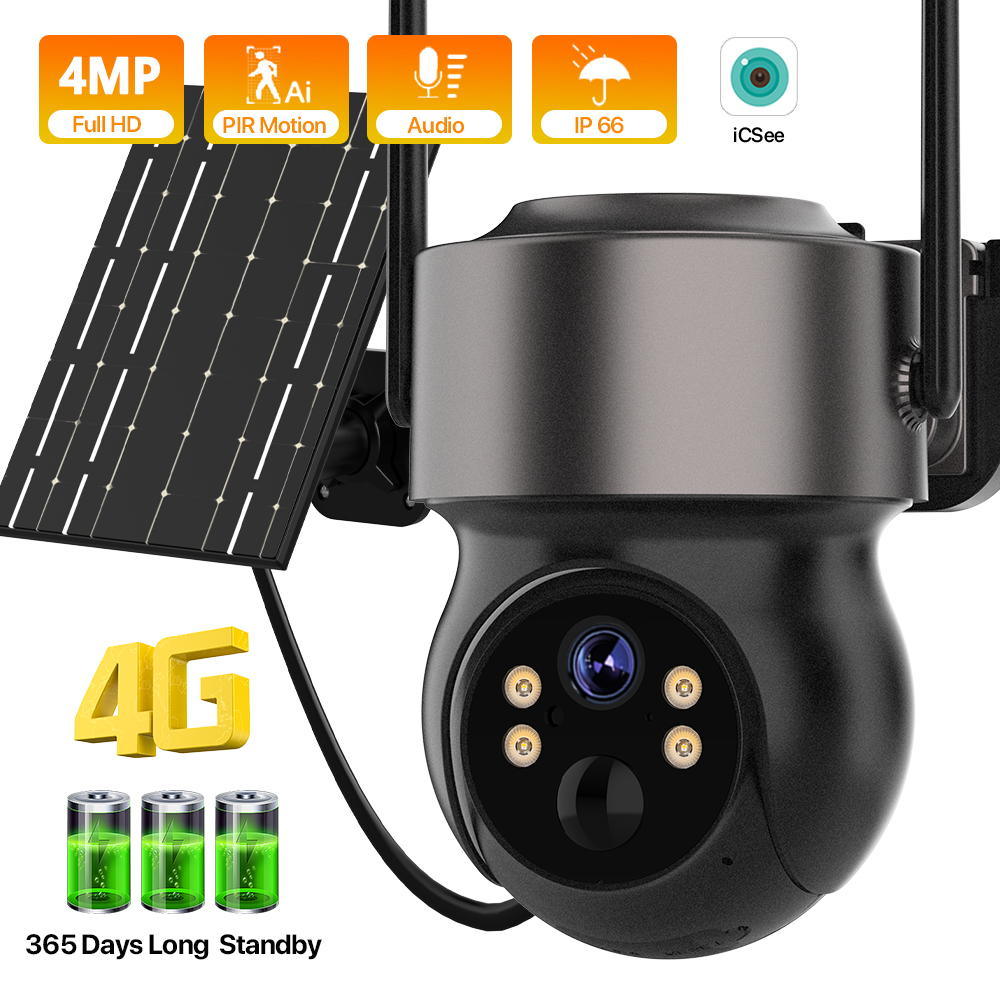 Home Security Cameras Wireless - 4MP 4G SIM Solar Battery Powered
