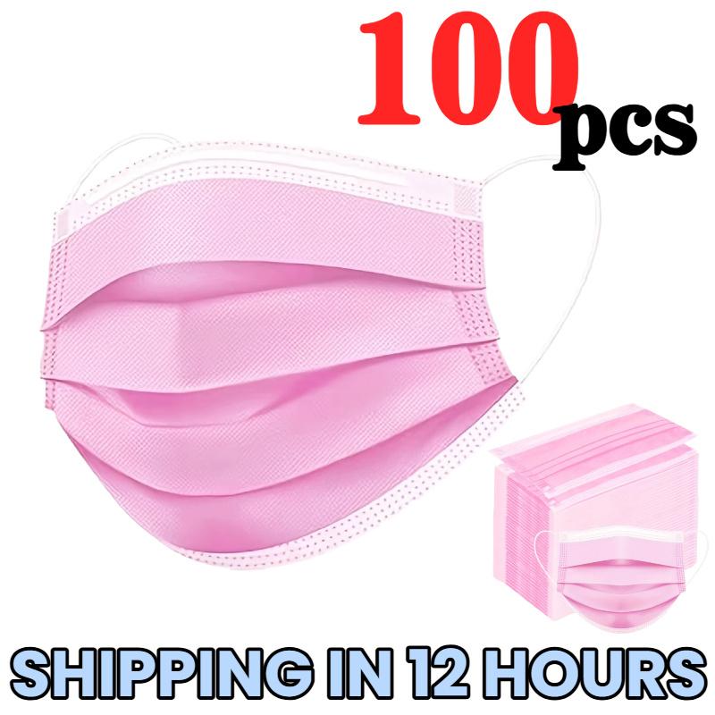 Home Security Officer - 100Pcs Protective 3-Layer Pink Disposable Masks