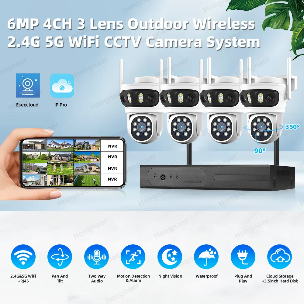 2026 Hongnaer 6MP 4CH 3 Lens 2 - Home Security Cameras Wireless recension och pris