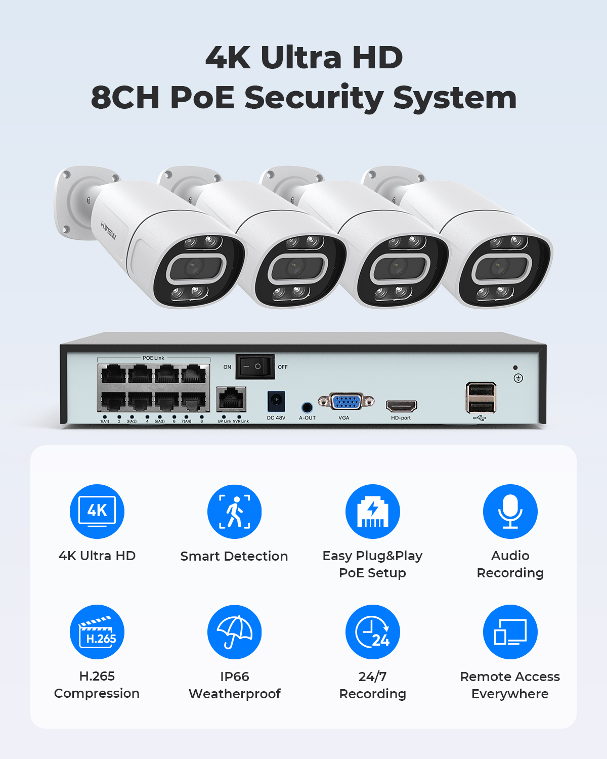 H.View 4K 5Mp 8Mp Poe CCTV Sec - Home Security Packages recension och pris